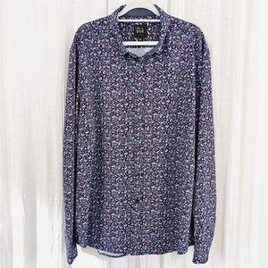 NWT Jos A Bank Blue Floral Lightweight Satin Button Down Dress Shirt 2XLT Slim